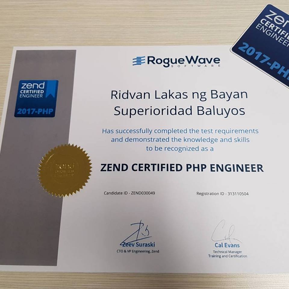 ZCE Certificate and Sticker