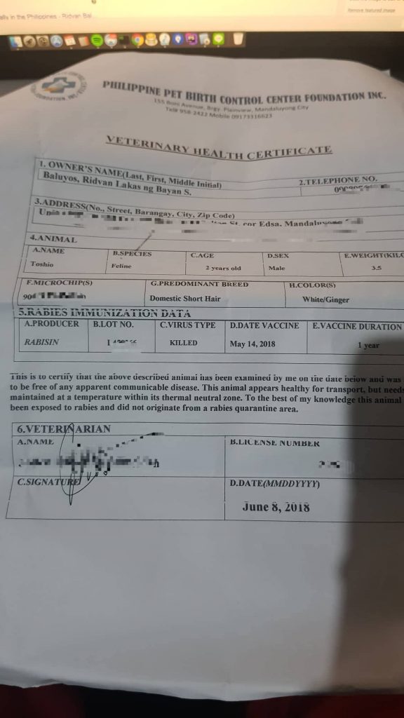 pet travel permit philippines